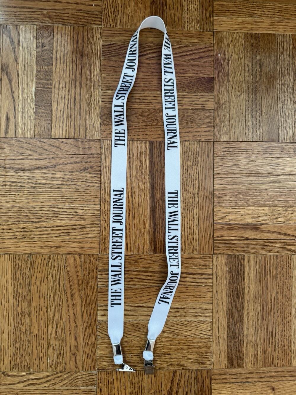 Wall Street Journal Lanyard White Metal Bulldog Clips Black Text Logo